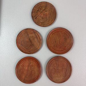 Vintage Flowers Wood Coasters, Set of 5 ~ Embossed Wood - Handmade